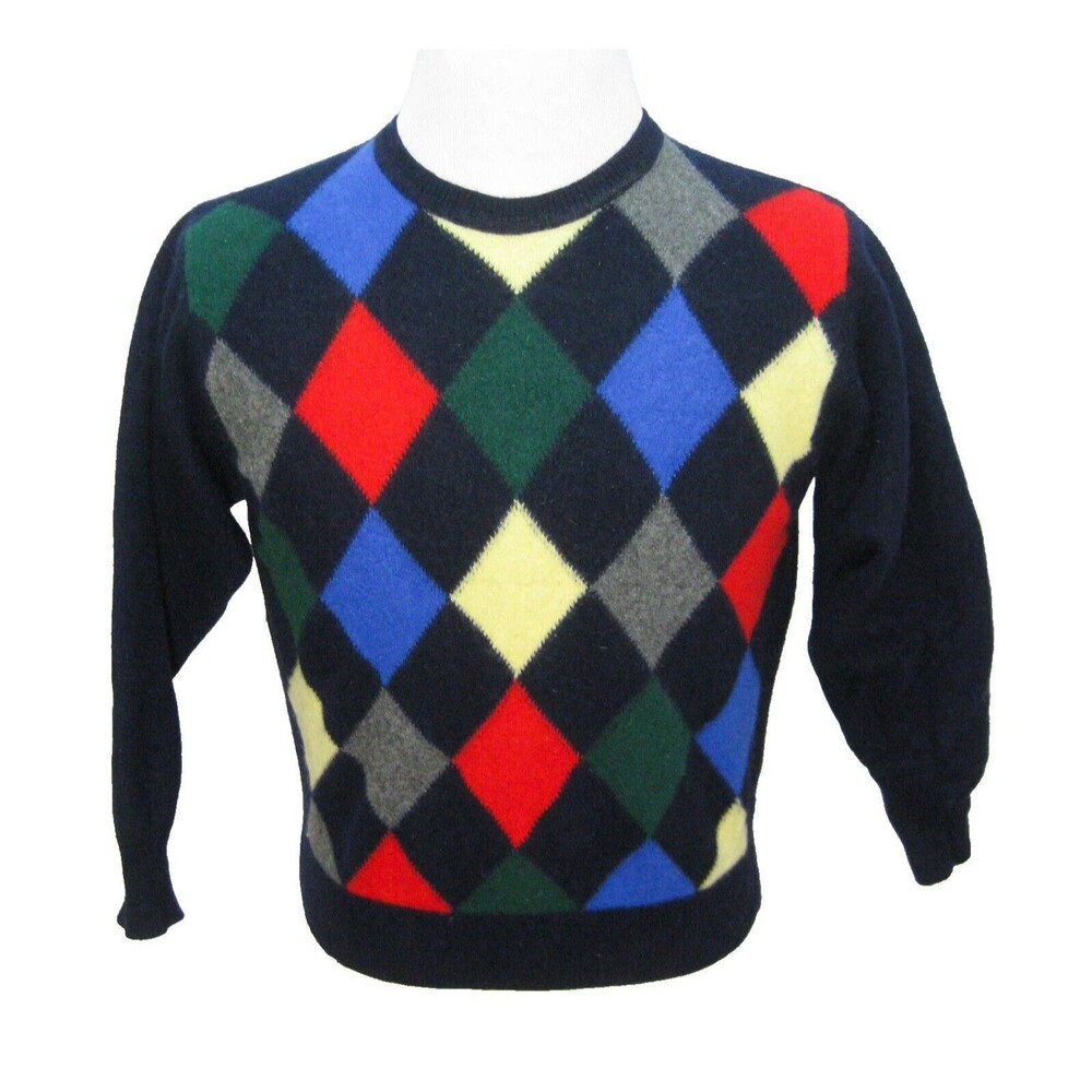 NORM THOMPSON Men's (Size Small) Blue Argyle Wool & Angora Sweater Scotland Top